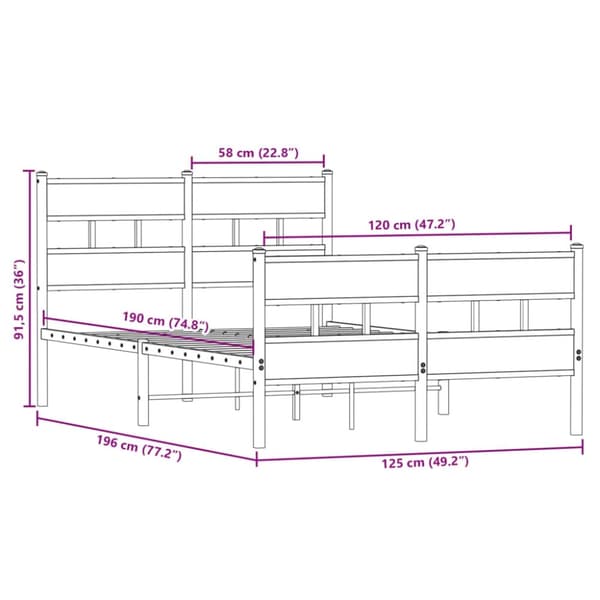 vidaXL Sengeramme i metall uten madrass røkt eik 120x190 cm