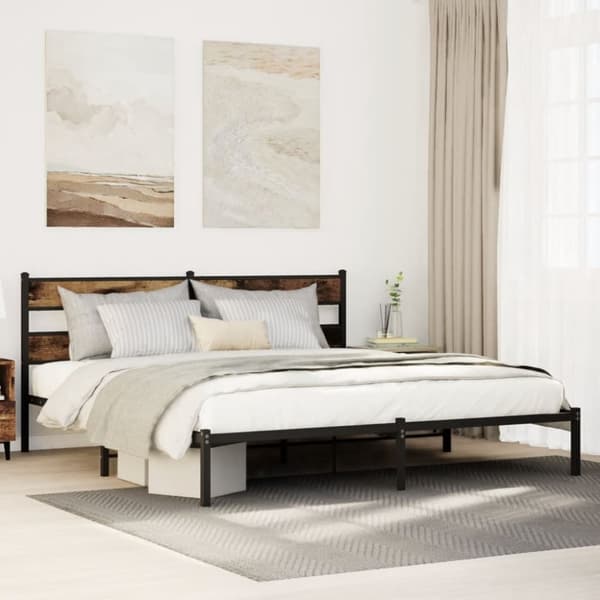 vidaXL sengeramme uden madras 193x203 cm metal røget egetræsfarve