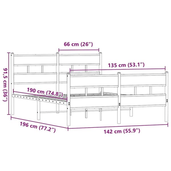 vidaXL sengeramme uden madras 135x190 cm metal røget egetræsfarve