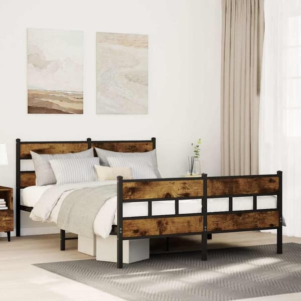 vidaXL sengeramme uden madras 135x190 cm metal røget egetræsfarve