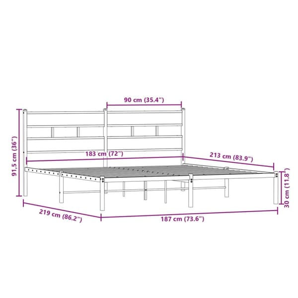 vidaXL sengeramme uden madras 183x213 cm metal røget egetræsfarve
