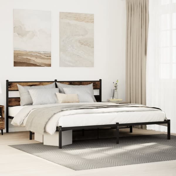 vidaXL sengeramme uden madras 183x213 cm metal røget egetræsfarve