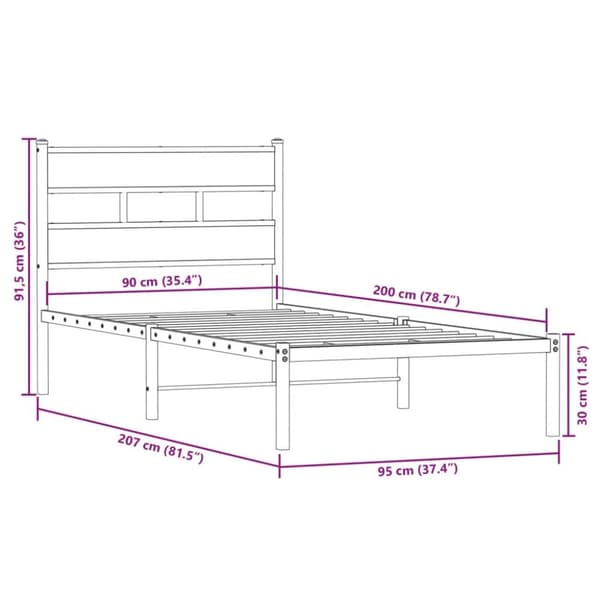 vidaXL sengeramme uden madras 90x200 cm metal sonoma-eg
