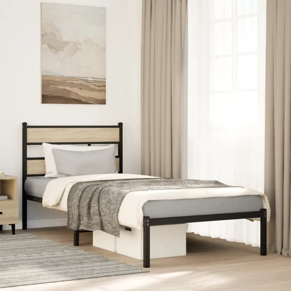 vidaXL sengeramme uden madras 90x200 cm metal sonoma-eg