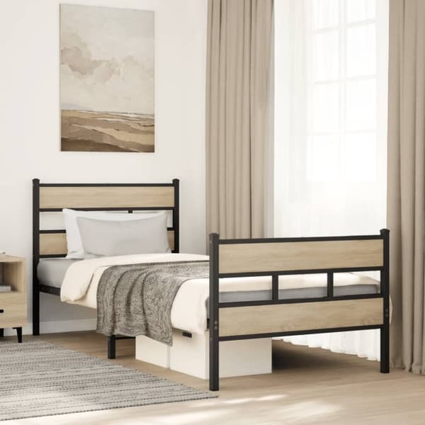 vidaXL sengeramme uden madras 100x190 cm metal sonoma-eg