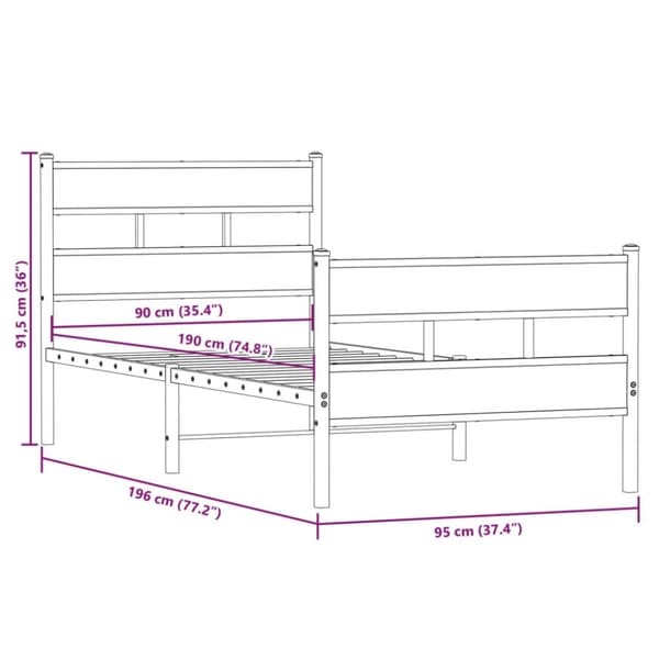 vidaXL Sengeramme i metall uten madrass sonoma eik 90x190 cm