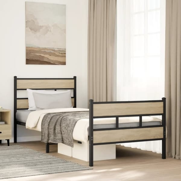 vidaXL Sengeramme i metall uten madrass sonoma eik 90x190 cm