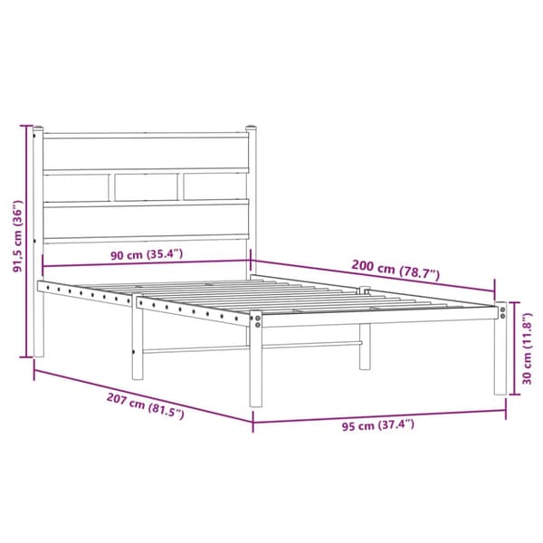vidaXL sengeramme uden madras 90x200 cm metal røget egetræsfarve