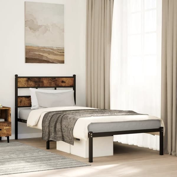 vidaXL sengeramme uden madras 90x200 cm metal røget egetræsfarve