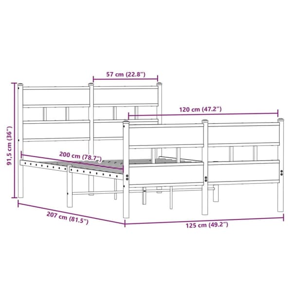 vidaXL sengeramme uden madras 120x200 cm metal røget egetræsfarve