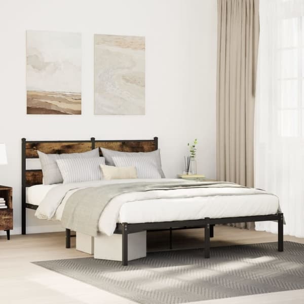 vidaXL sengeramme uden madras 150x200 cm metal røget egetræsfarve
