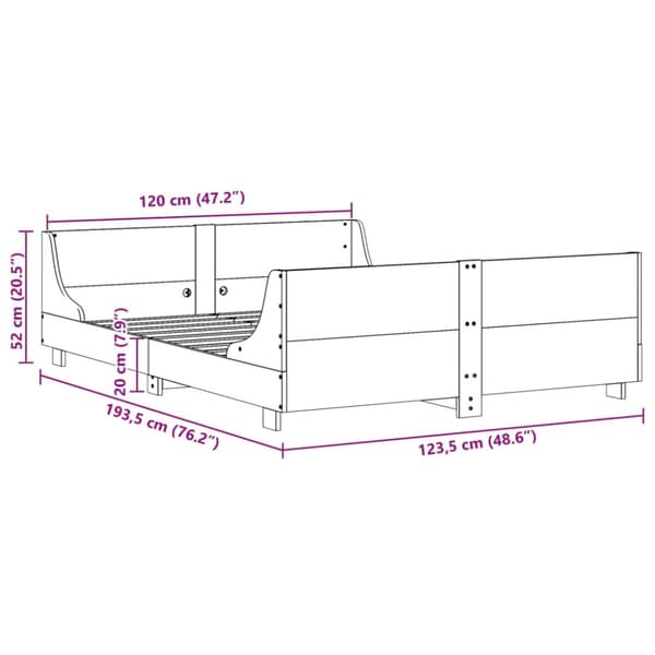 vidaXL Sänky ilman patjaa vahanruskea 120x190 cm täysi mänty