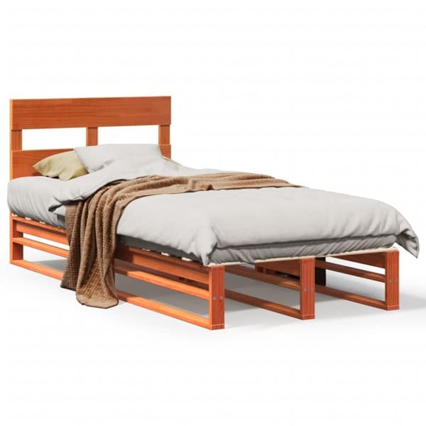 vidaXL sengeramme uden madras 100x200 cm massivt fyrretræ gyldenbrun