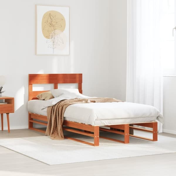vidaXL sengeramme uden madras 100x200 cm massivt fyrretræ gyldenbrun