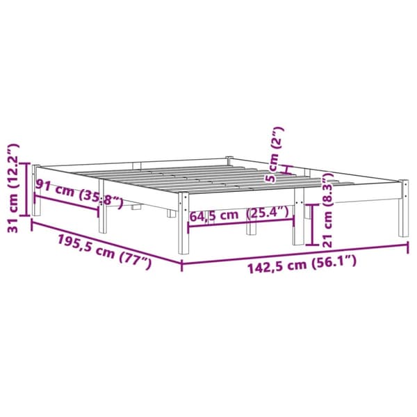 vidaXL Sengeramme uten madrass 137x190 cm heltre furu