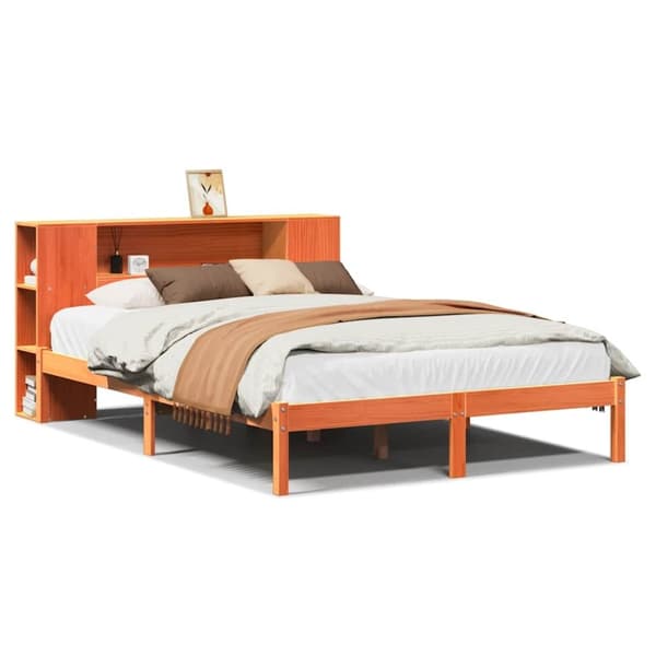 vidaXL Seng med bokhylle uten madrass voksbrun 120x200 cm heltre furu