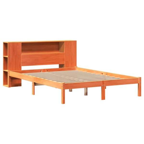 vidaXL Seng med bokhylle uten madrass voksbrun 120x200 cm heltre furu