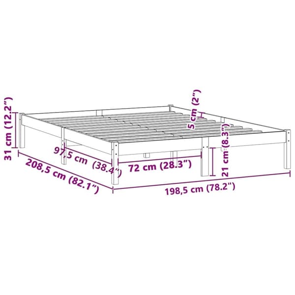 vidaXL Sengeramme uten madrass 193x203 cm heltre furu