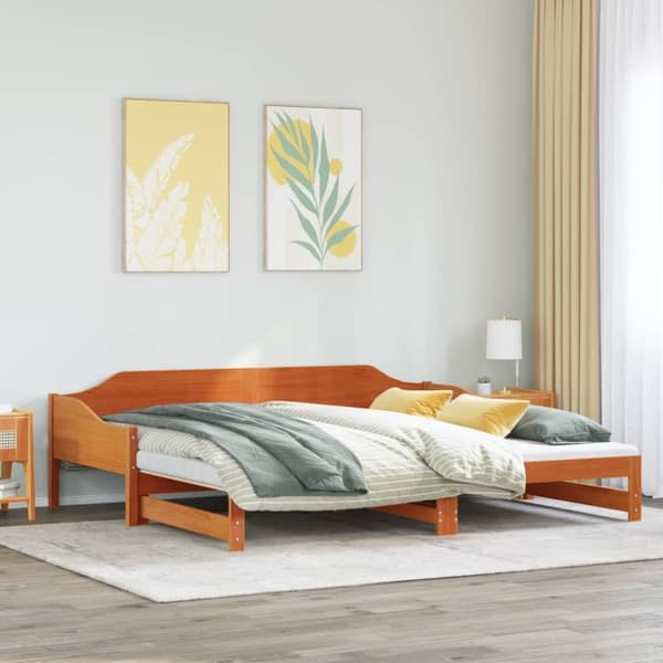 vidaXL Uttrekkbar dagseng voksbrun 90x200 cm heltre furu