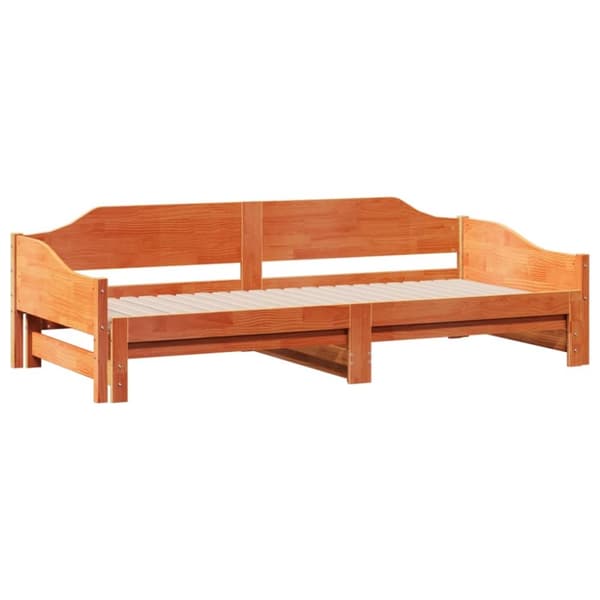 vidaXL Uttrekkbar dagseng voksbrun 90x200 cm heltre furu