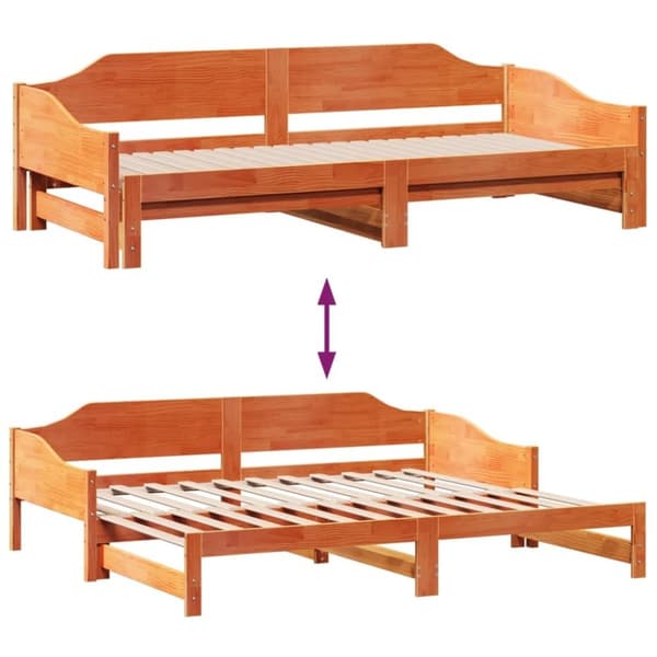 vidaXL Uttrekkbar dagseng voksbrun 90x200 cm heltre furu