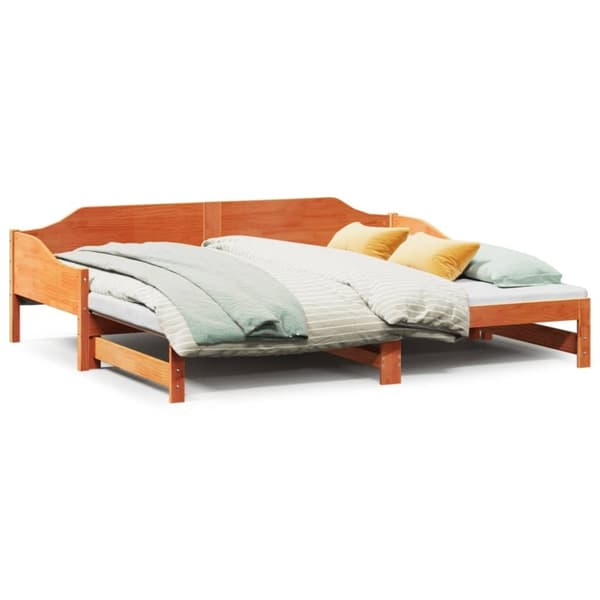 vidaXL Uttrekkbar dagseng voksbrun 90x200 cm heltre furu