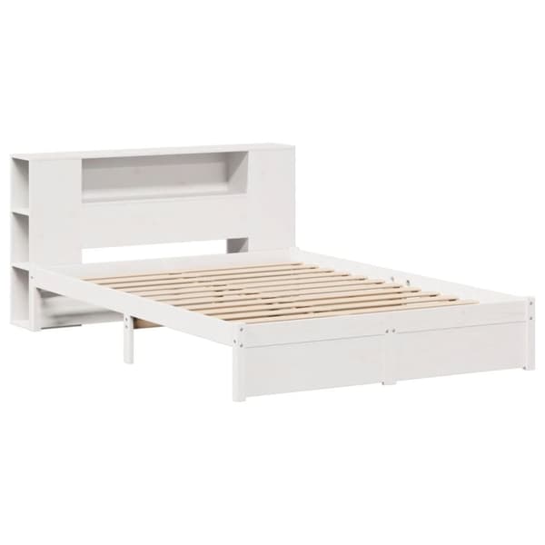 vidaXL Seng med bokhylle uten madrass hvit 140x190 cm heltre furu