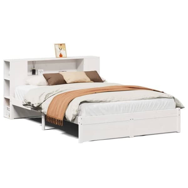 vidaXL Seng med bokhylle uten madrass hvit 140x190 cm heltre furu