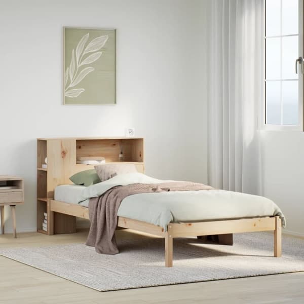 vidaXL Sänky kirjahyllyllä ilman patjaa 90x200 cm täysi mänty