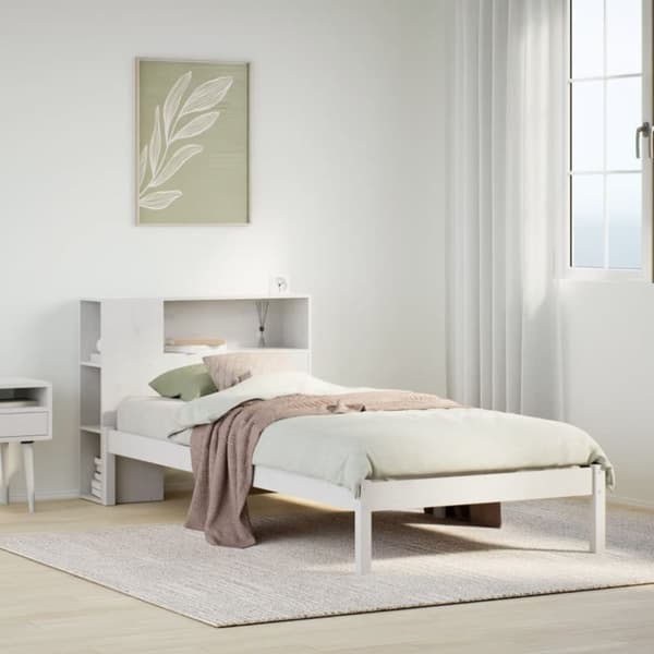 vidaXL Sänky kirjahyllyllä ei patjaa valkoinen 100x200 cm täysi mänty