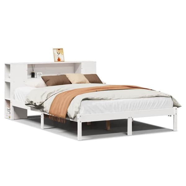 vidaXL Seng med bokhylle uten madrass hvit 120x200 cm heltre furu