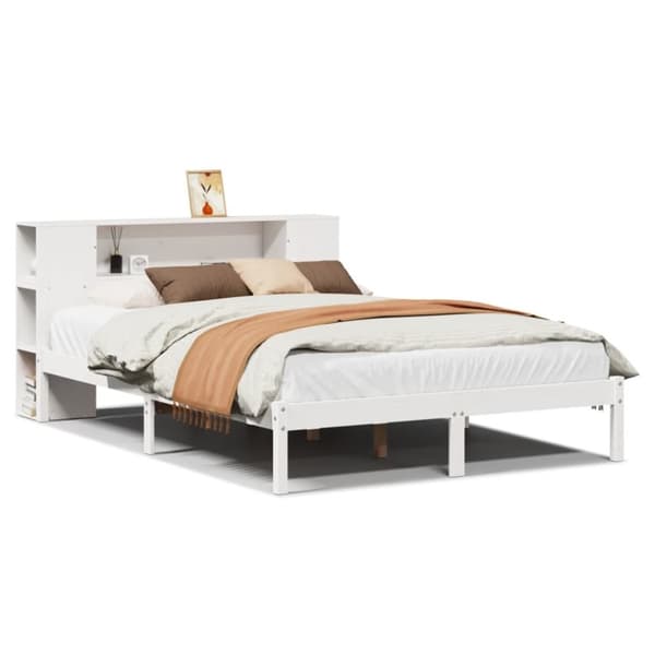 vidaXL Seng med bokhylle uten madrass hvit 160x200 cm heltre furu