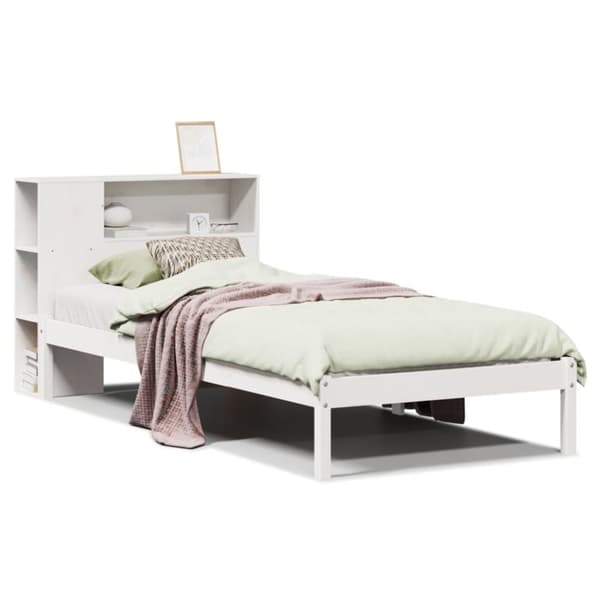 vidaXL Seng med bokhylle uten madrass hvit 75x190 cm heltre furu
