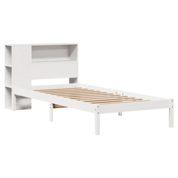 vidaXL Seng med bokhylle uten madrass hvit 90x200 cm heltre furu