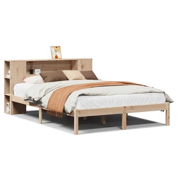 vidaXL Seng med bokhylle uten madrass 140x200 cm heltre furu