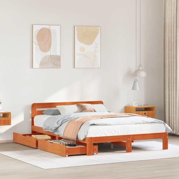 vidaXL sengeramme uden madras 135x190 cm massivt fyrretræ brun