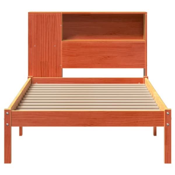 vidaXL Seng med bokhylle uten madrass voksbrun 75x190 cm heltre furu