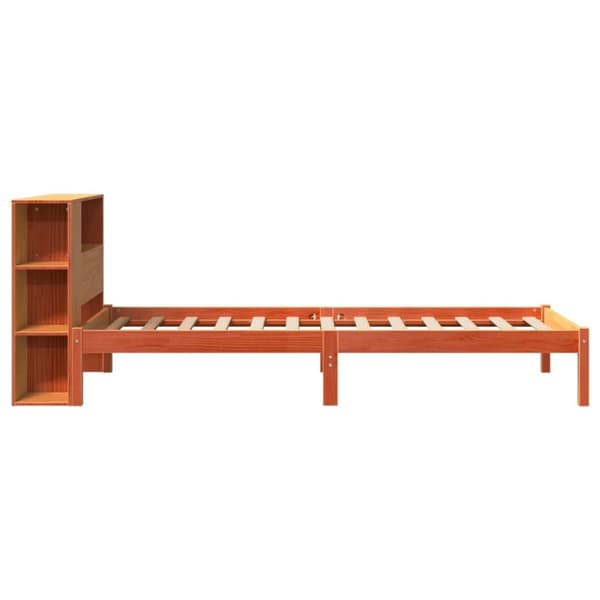vidaXL Seng med bokhylle uten madrass voksbrun 75x190 cm heltre furu