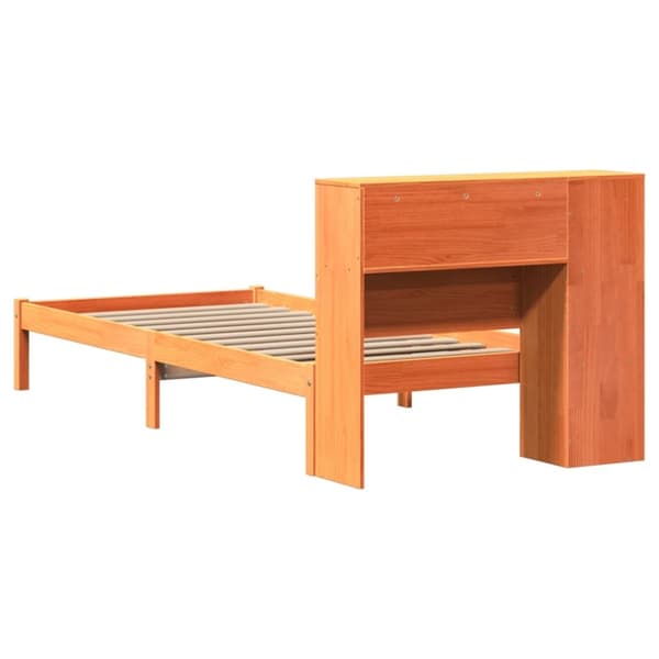vidaXL Seng med bokhylle uten madrass voksbrun 75x190 cm heltre furu