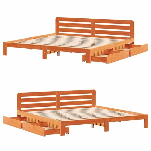 vidaXL Sengeramme uten madrass voksbrun 200x200 cm heltre furu