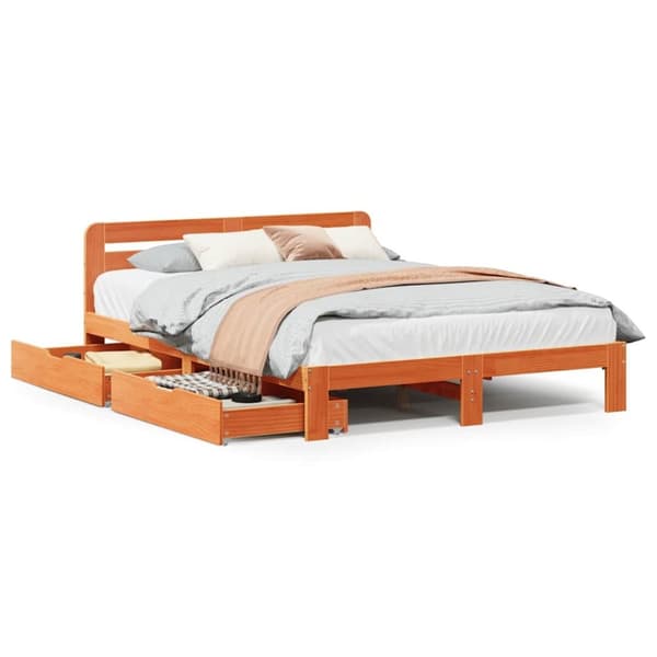 vidaXL sengeramme uden madras 140x190 cm massivt fyrretræ gyldenbrun