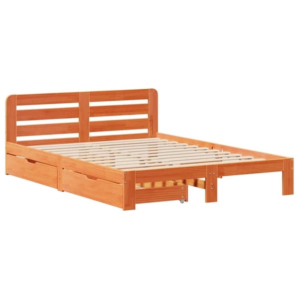 vidaXL sengeramme uden madras 140x190 cm massivt fyrretræ gyldenbrun