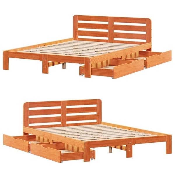vidaXL sengeramme uden madras 140x190 cm massivt fyrretræ gyldenbrun