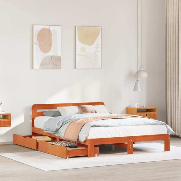 vidaXL sengeramme uden madras 140x190 cm massivt fyrretræ gyldenbrun