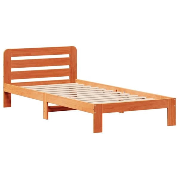 vidaXL Sängynrunko ilman patjaa vahanruskea 75x190 cm täysi mänty