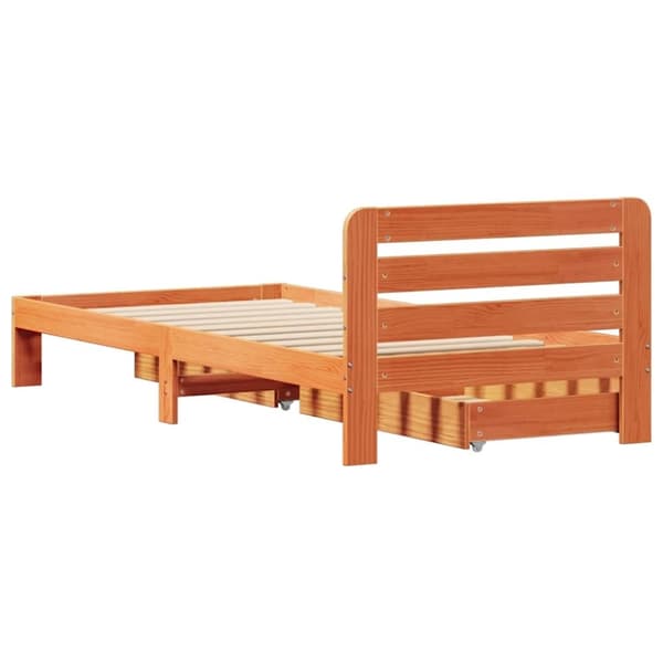 vidaXL Sängynrunko ilman patjaa vahanruskea 75x190 cm täysi mänty
