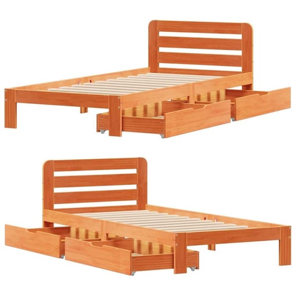 vidaXL Sängynrunko ilman patjaa vahanruskea 75x190 cm täysi mänty