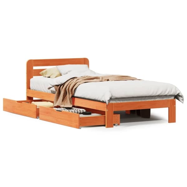 vidaXL Sängynrunko ilman patjaa vahanruskea 75x190 cm täysi mänty