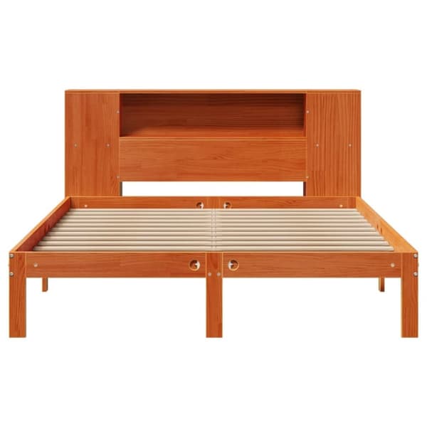 vidaXL Seng med bokhylle uten madrass voksbrun 140x200 cm heltre furu