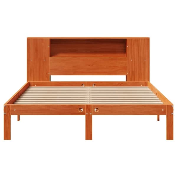 vidaXL Seng med bokhylle uten madrass voksbrun 120x190 cm heltre furu